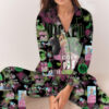 Wicked Pink Goes Good With Green Satin Pajamas Set