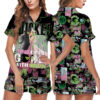 Wicked Pink Goes Good With Green Satin Pajamas Set