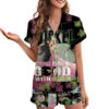 Wicked Pink Goes Good With Green Satin Pajamas Set