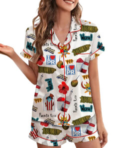 Puerto Rico Travel Satin Pajama Set For Women