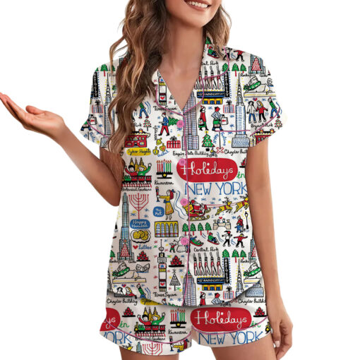 Christmas Holidays In New York Satin Pajama Set For Women