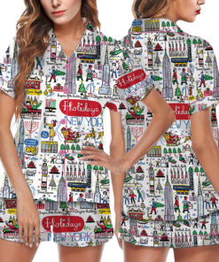 Christmas Holidays In New York Satin Pajama Set For Women
