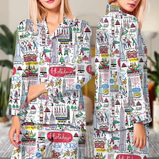 Christmas Holidays In New York Satin Pajama Set For Women