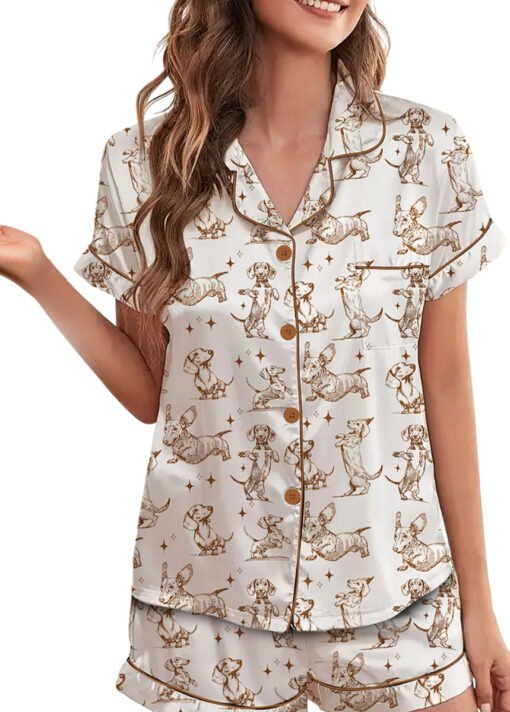 Dachshund Mom Satin Pajama Set For Women