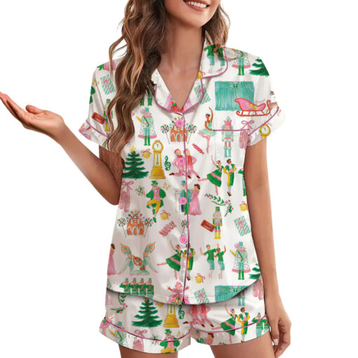 Lovely Nutcracker Christmas Silky Satin Pajama Set For Women