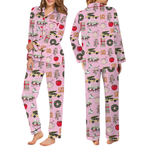 Women's Christmas In New York Satin Pajama Set