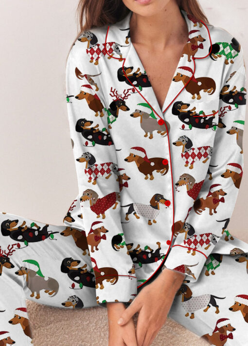 Christmas Dachshund Satin Pajama Set For Women