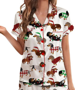 Christmas Dachshund Satin Pajama Set For Women