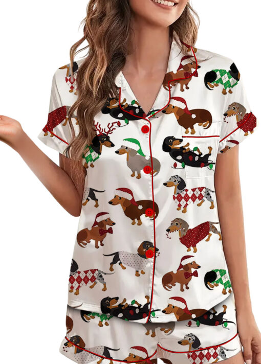 Christmas Dachshund Satin Pajama Set For Women