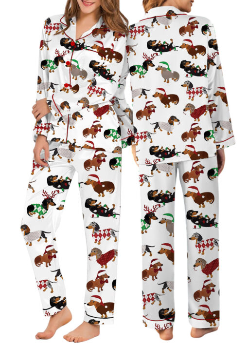 Christmas Dachshund Satin Pajama Set For Women