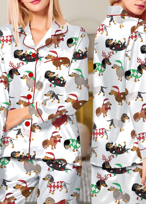 Christmas Dachshund Satin Pajama Set For Women