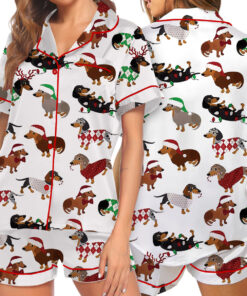 Christmas Dachshund Satin Pajama Set For Women