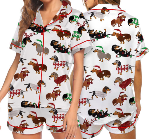 Christmas Dachshund Satin Pajama Set For Women