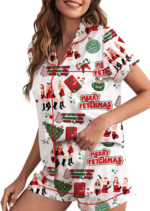 Merry Fetchmas Silky Satin Pajama Set For Women