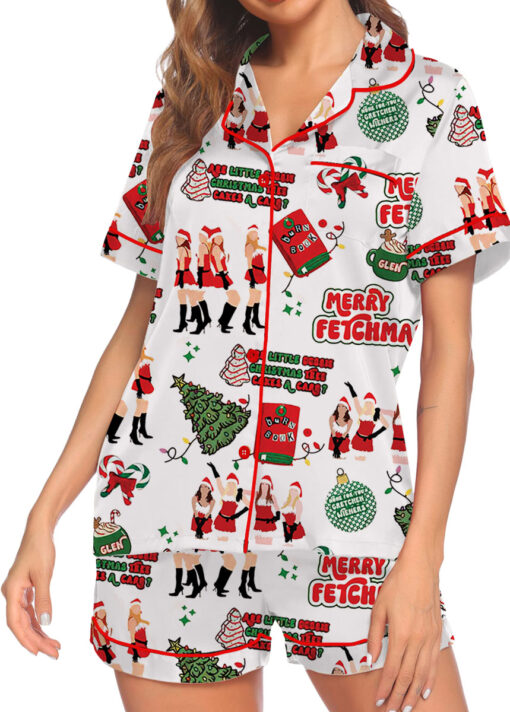 Merry Fetchmas Silky Satin Pajama Set For Women