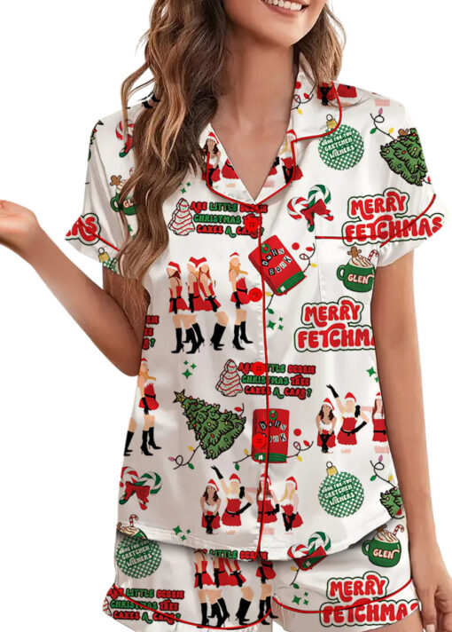 Merry Fetchmas Silky Satin Pajama Set For Women