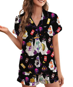 Taco Bell Cute Ghost Halloween Satin Pajamas Set