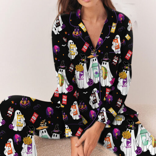 Taco Bell Cute Ghost Halloween Satin Pajamas Set