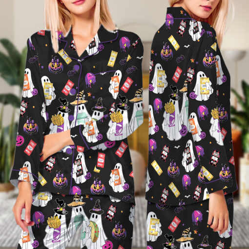 Taco Bell Cute Ghost Halloween Satin Pajamas Set