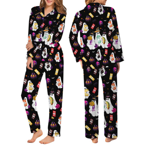 Taco Bell Cute Ghost Halloween Satin Pajamas Set