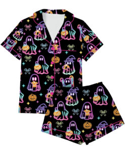 Cute Ghost Halloween Satin Pajamas Set For Women