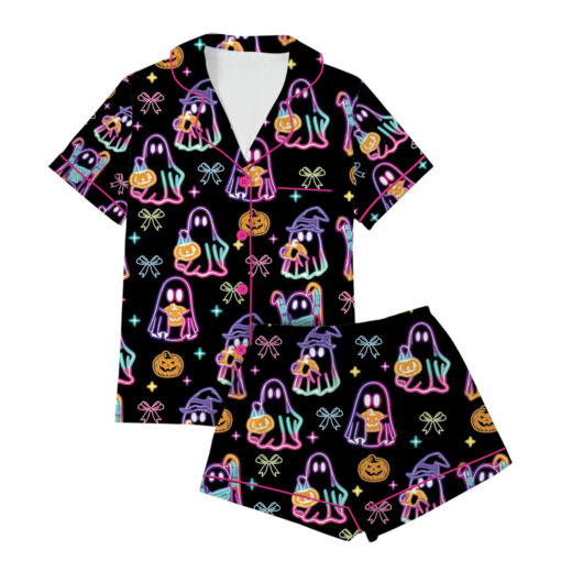 Cute Ghost Halloween Satin Pajamas Set For Women