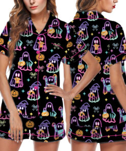 Cute Ghost Halloween Satin Pajamas Set For Women