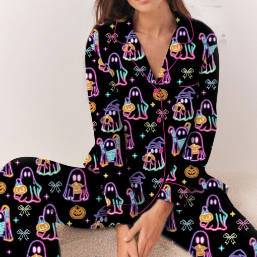 Cute Ghost Halloween Satin Pajamas Set For Women