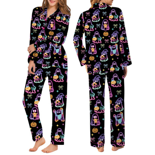 Cute Ghost Halloween Satin Pajamas Set For Women