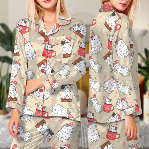 Women's Christmas Cat Pajama Set For Women