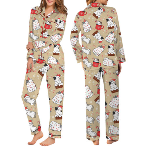 Women's Christmas Cat Pajama Set For Women