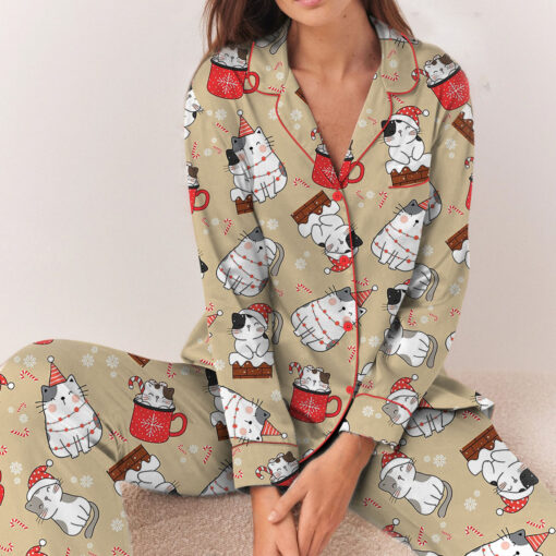 Women's Christmas Cat Pajama Set For Women