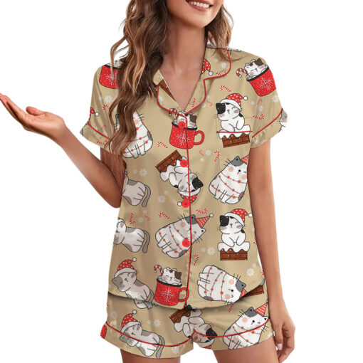 Women's Christmas Cat Pajama Set For Women
