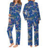 Blue Snow Leopard Printed Satin Pajamas Set For Women