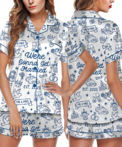 Getting Ready For Bridal Party Satin Pajamas Set