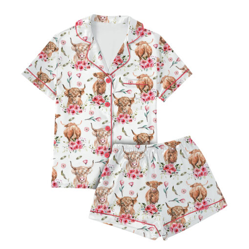 Women's Animal Cow Print Satin Pajamas Set