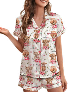 Women's Animal Cow Print Satin Pajamas Set