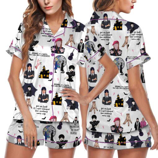 Wednesday We Wear Black Satin Pajamas Set