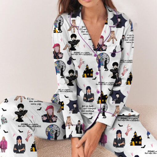 Wednesday We Wear Black Satin Pajamas Set