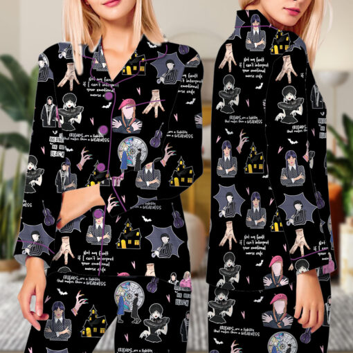 Wednesday We Wear Black Satin Pajamas Set