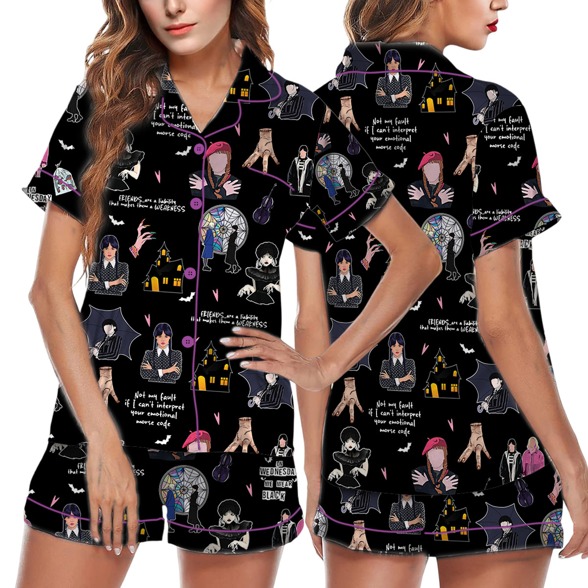 Wednesday We Wear Black Satin Pajamas Set