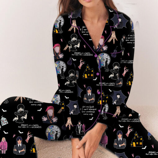 Wednesday We Wear Black Satin Pajamas Set