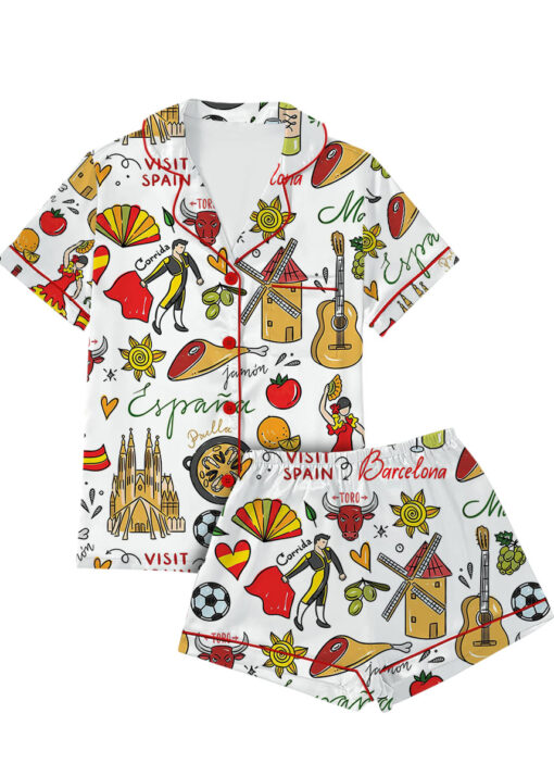 Spain Travel Satin Pajama Set For Women