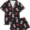 Dr Pepper Bow Satin Pajamas Set For Women