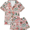 Women’s North Pole Village Map Christmas Retro Holiday Satin Pajama Set