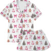 Coquette Pink Christmas Satin Pajama Set For Women