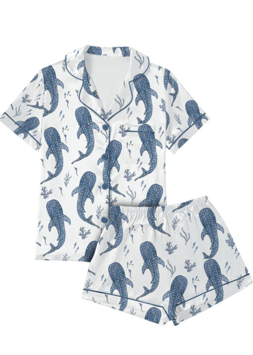 Women’s Whale Ocean Coconut Girl Jesus Beach Bachelorette Short Sleeve Satin Pajama Set