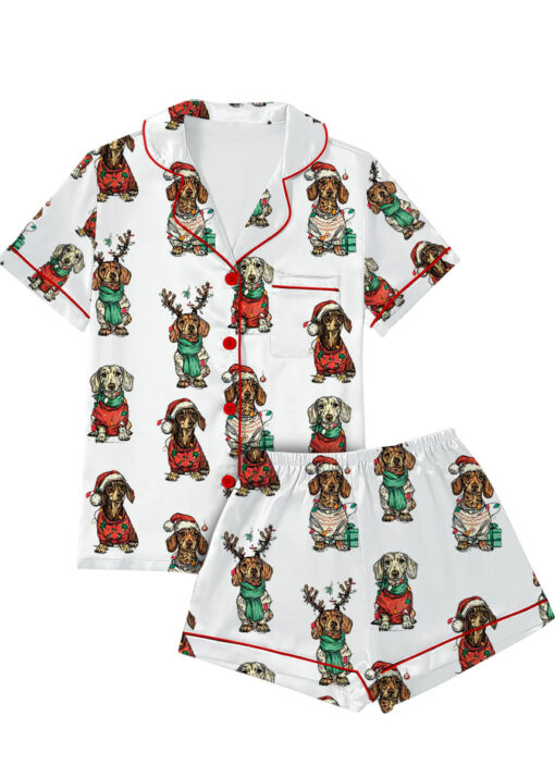 Merry Christmas Dachshund Dog Satin Pajama Set