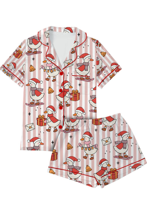 Christmas Santa Goose Satin Pajama Set For Women