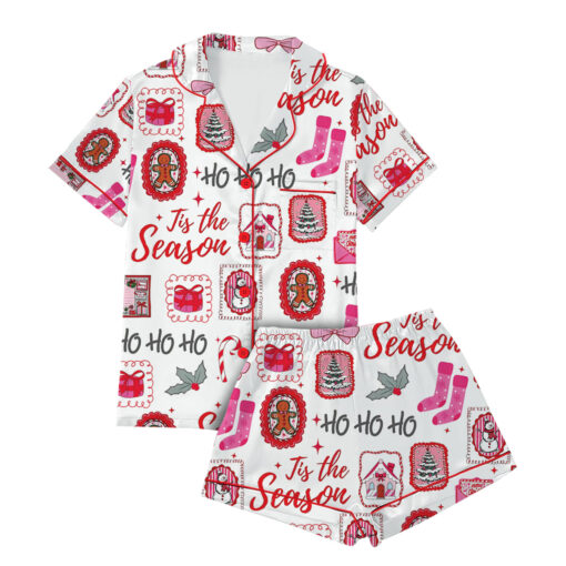 Pink Christmas Xmas Coquette Satin Pajamas Set For Women